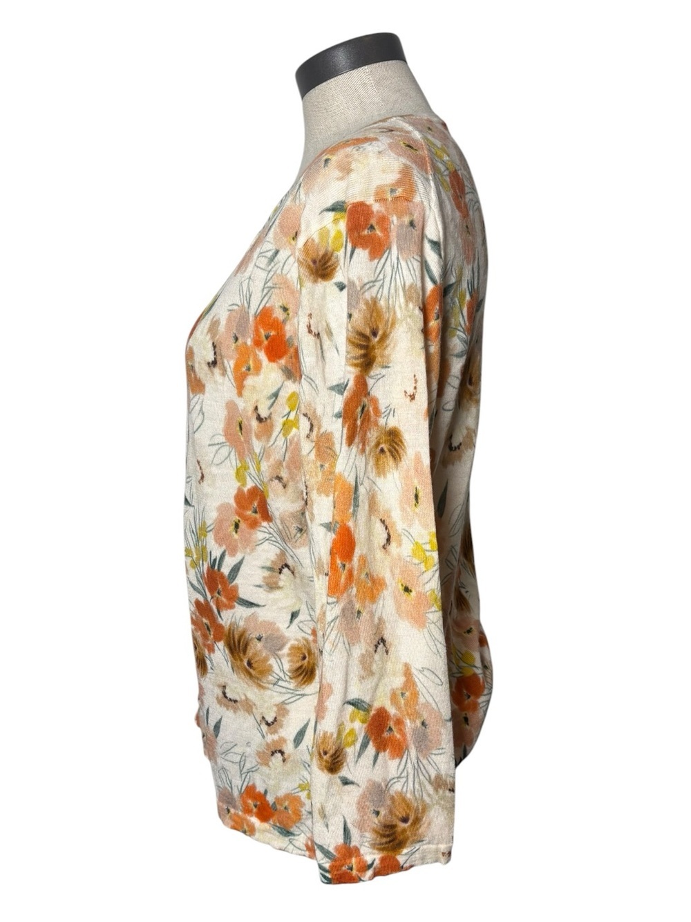 Garnet Hill XL 100% Merino Wool Floral Cardigan Lightweight Spring Sweater - Picture 5 of 8
